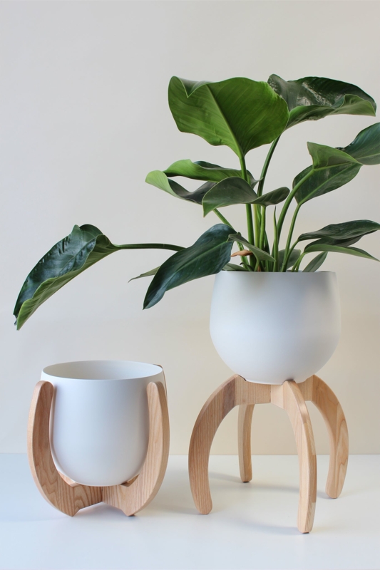 Nested Plant Stands with Circular Brass Rings and Staggered Heights