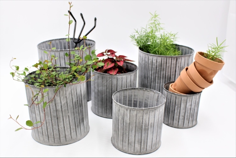 Nesting Metal Garden Pots Set of 6 Corrugated