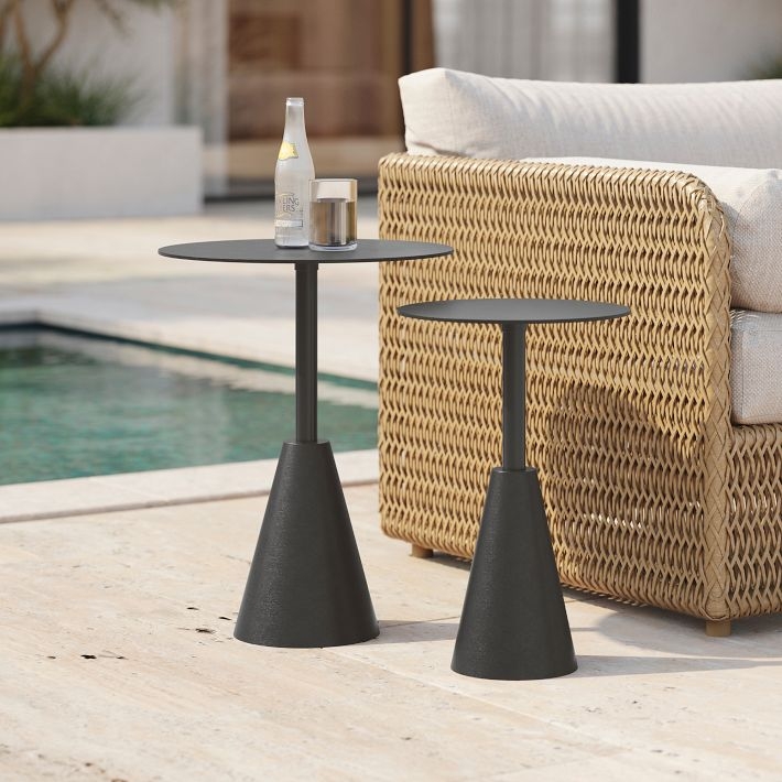 Nesting Side Tables Stone Like Textured Cylindrical Base Set