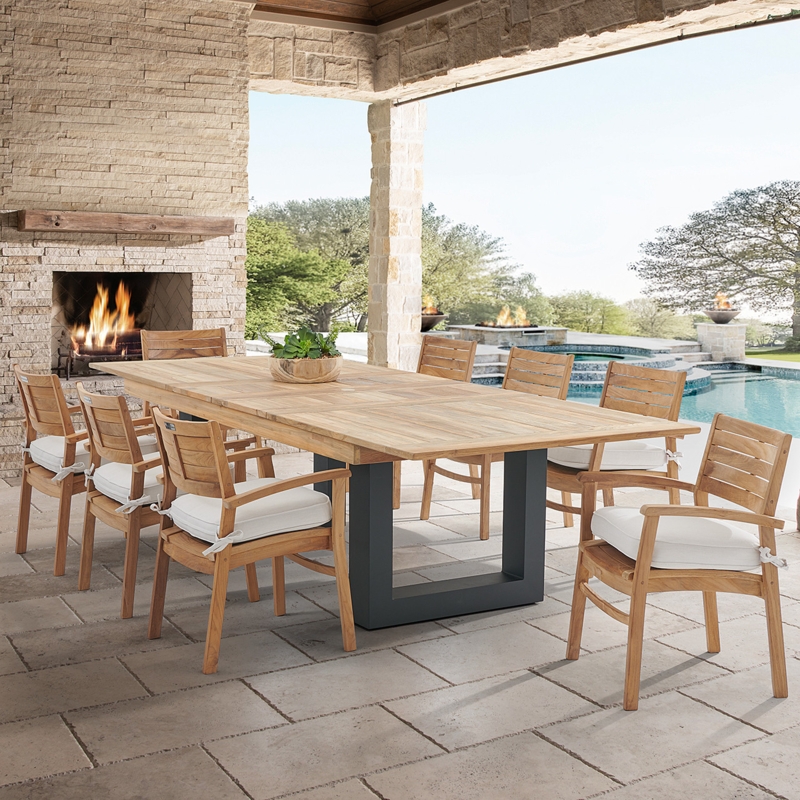 Nine-Piece Outdoor Dining Set with Slatted Back Chairs