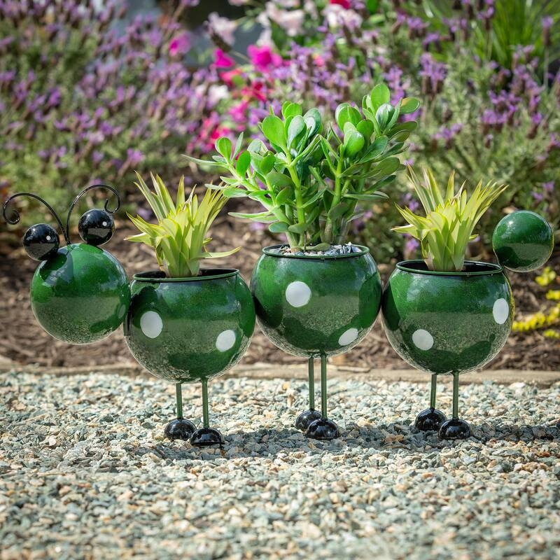 Novelty Planter, Distressed Metal Caterpillar Silhouette, Whimsical
