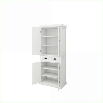 Off-White Shaker Kitchen Pantry Cabinet with Central Drawer