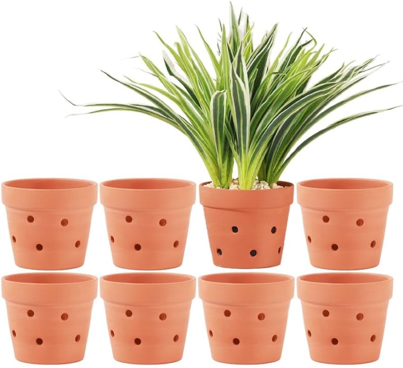Orchid Pot Set with Lateral Ventilation Holes, Unglazed Terracotta