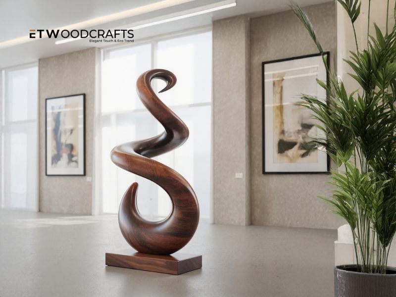 Organic Modern Abstract Sculpture Wood Grain Interlocking Loops Decor