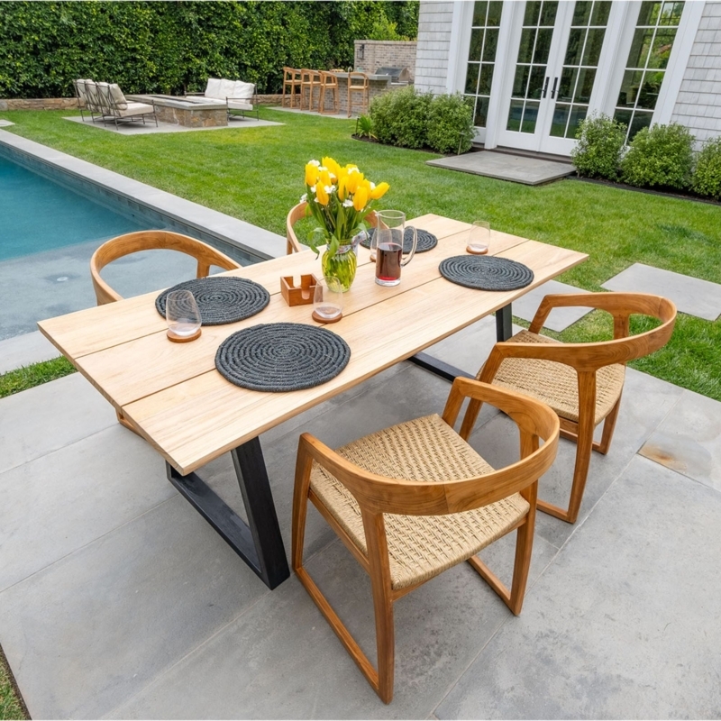 Organic Modern Wood Dining Table with Slatted Top