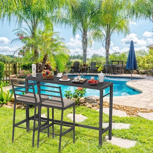 Outdoor Bar Set Slatted HDPE Top Bar Height Small Balcony