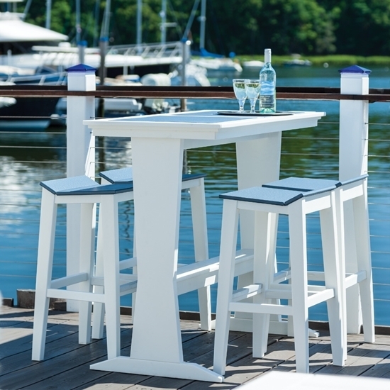 Outdoor Bar Set with Slatted Square Table and Backless Stools