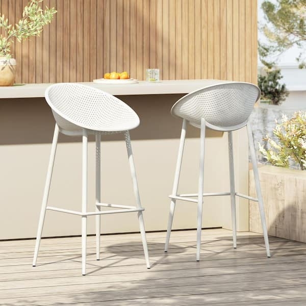 Outdoor Bar Stool 2-Pack Slatted Iron Frame Matte Finish Patio Seating