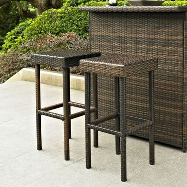 Outdoor Bar Stool Backless Dark Brown Woven Wicker Patio Seating
