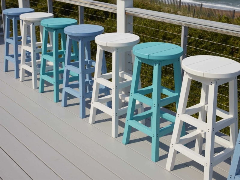 Outdoor Bar Stool Black White Two Tone Finish Slatted Back Poly Lumber