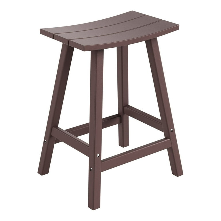 Outdoor Bar Stool Dark Brown Adirondack Silhouette Slatted Back