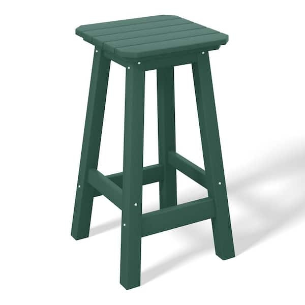 Outdoor Bar Stool Dark Green HDPE Backless Slatted Seat
