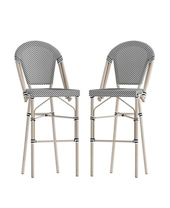 Outdoor Bar Stool Grey Chevron Weave Pattern Slender Black Metal Frame