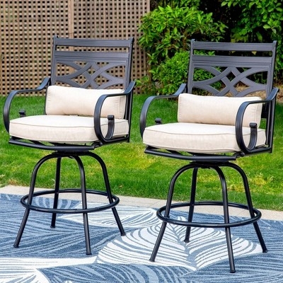Outdoor Bar Stool includes Swivel Base, Back Cushions, Metal Frame
