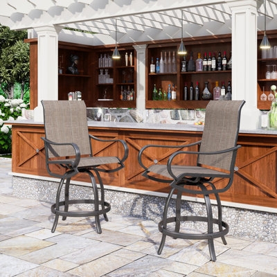 Outdoor Bar Stool Modern Coastal Woven Wicker Look Black Metal Frame