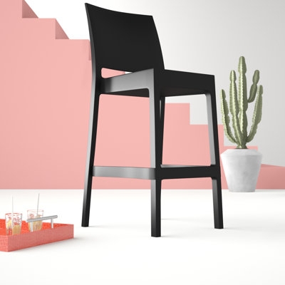 Outdoor Bar Stool Modern Matte Black Metal with Geometric Diamond Back