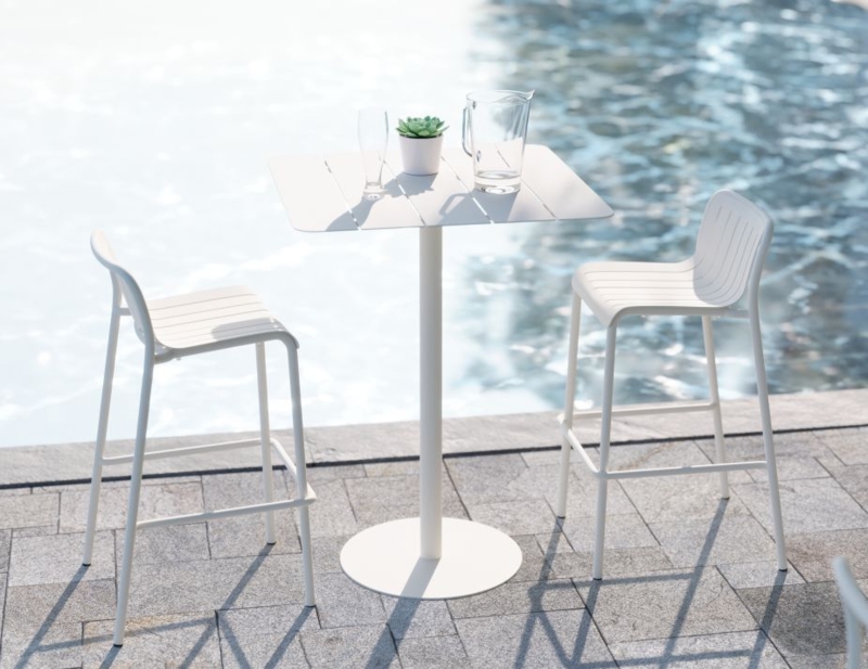 Outdoor Bar Stool Perforated Pattern Sled Base Modern Minimalist