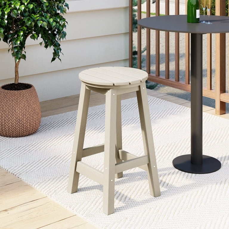Outdoor Bar Stool, round seat, sand beige HDPE material. (59)