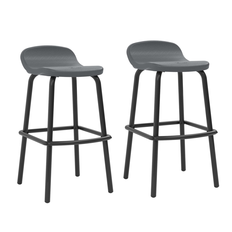Outdoor Bar Stool Set in Cool Gray Resin with Slatted Design