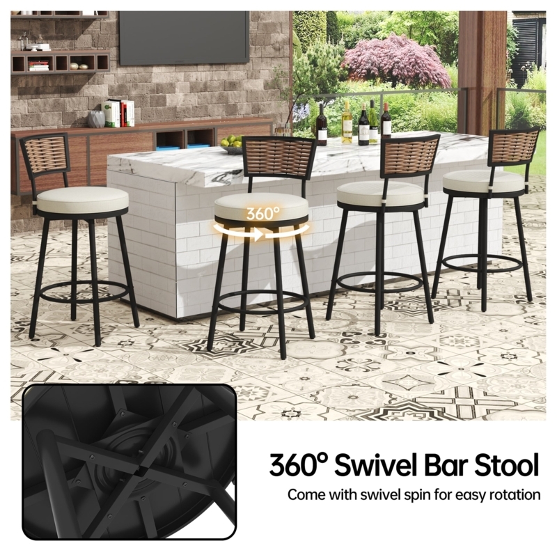Outdoor Bar Stool Swivel Base, Lattice Mesh Back Patio Seating
