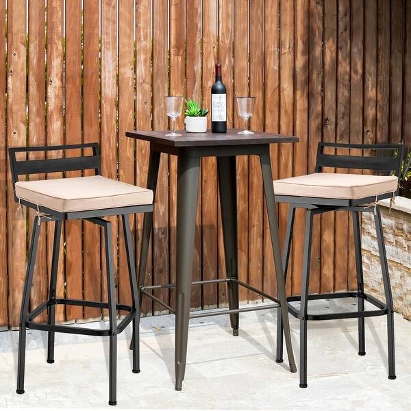 Outdoor Bar Stool, Swivel Base Lattice Wrought Iron Traditional Patio