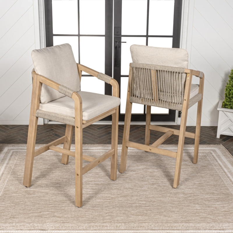 Outdoor Bar Stool with Beige Rope Woven Tub Backrest