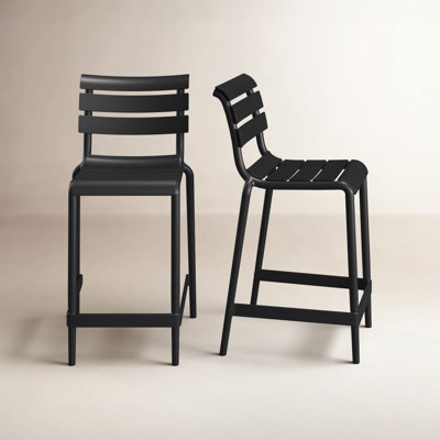 Outdoor Bar Stool with Woven Cord Back and Matte Black Frame