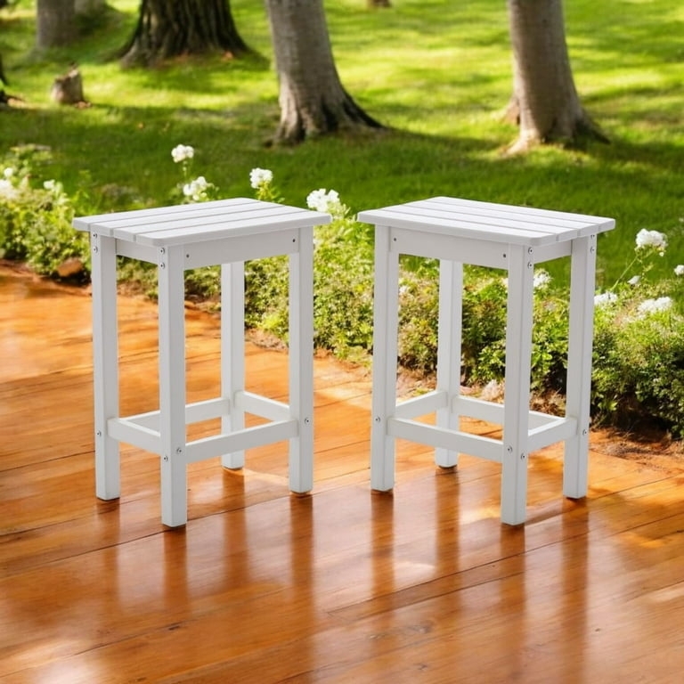 Outdoor Bar Stools 2-Piece HDPE All-Weather Slatted Backrest