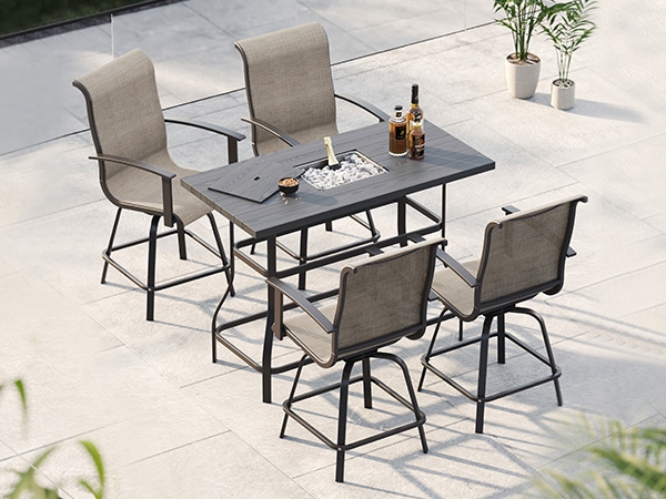 Outdoor Bar Stools, curved metal armrests, coffee brown weave. (65)