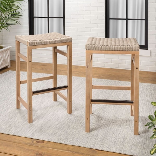 Outdoor Bar Stools Set of 2 with Ivory Woven Rope Seats