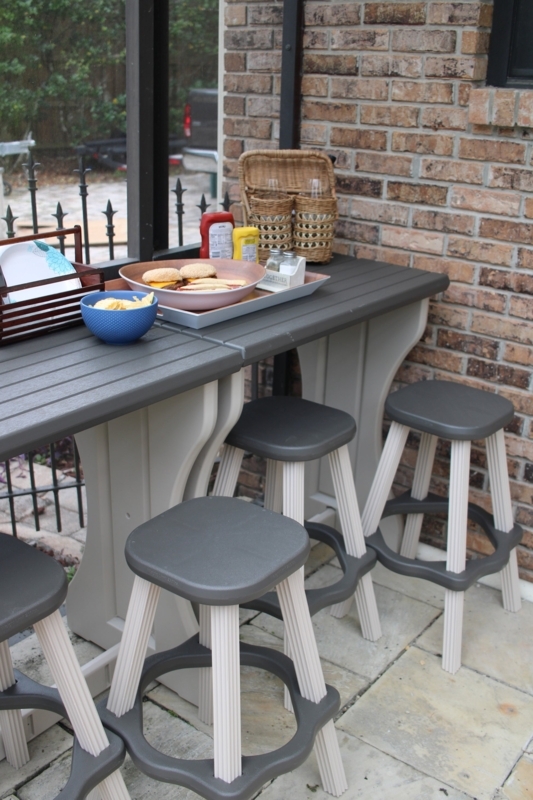 Outdoor Bar Table with Built-In Storage, Patio Bar with Shelves