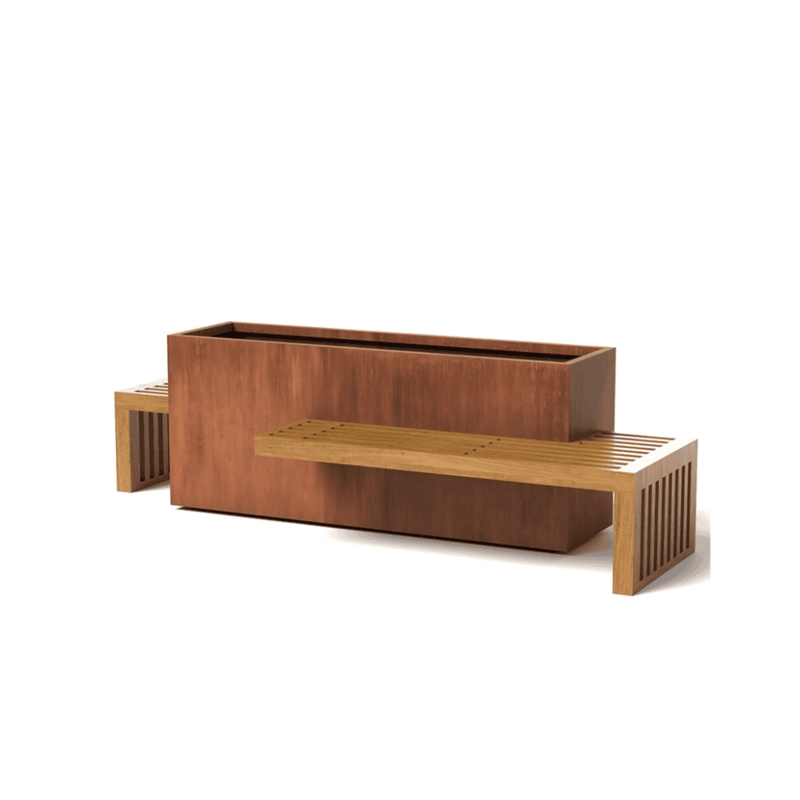 Outdoor Bench Integrated Planter Concrete Like Linear Minimalist Seating