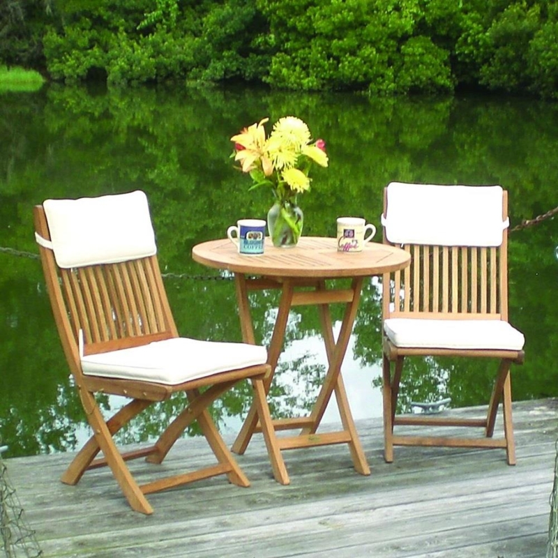Outdoor Bistro Set 3-Piece Wood Foldable Slatted Design Classic Small Patio