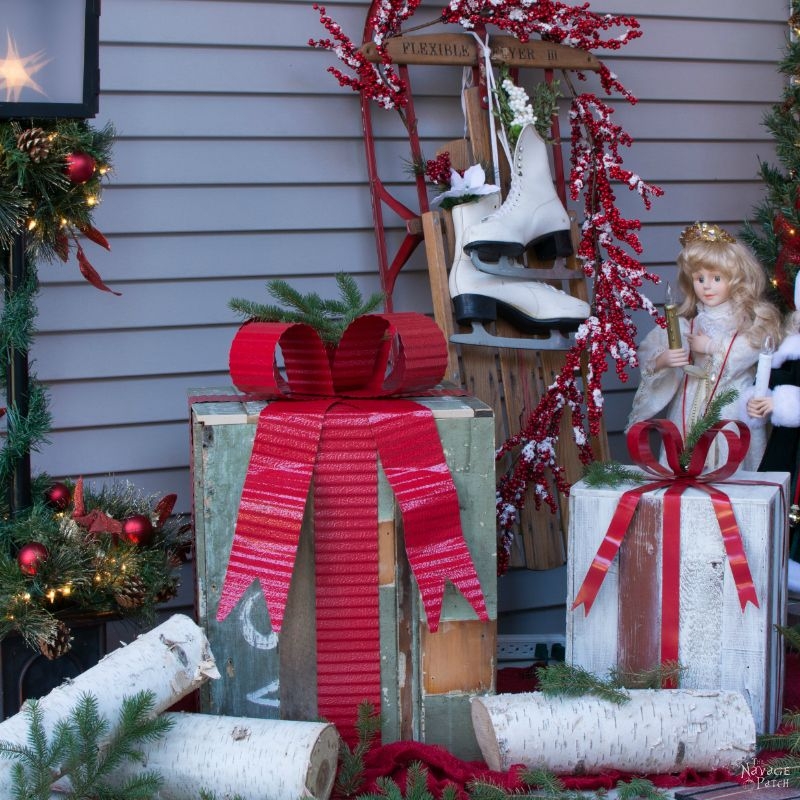 Outdoor Christmas Decor Wood Toned Stacked Design Oversized Bow