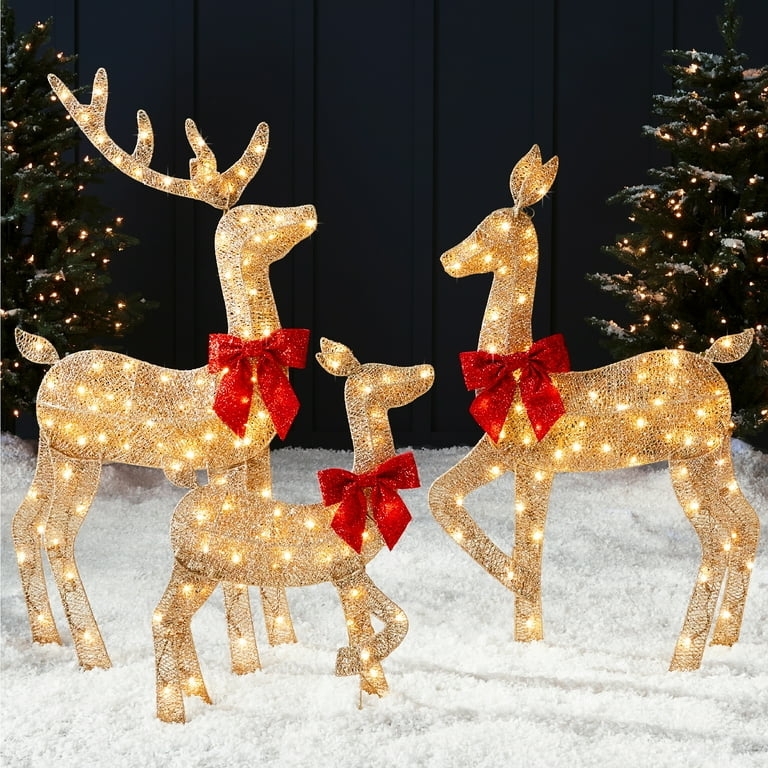 Outdoor Christmas Decorations 2D Silhouette Mesh Deer Family