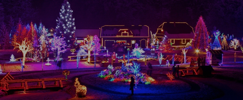 Outdoor Christmas Light Display Architectural Outlining Roofline