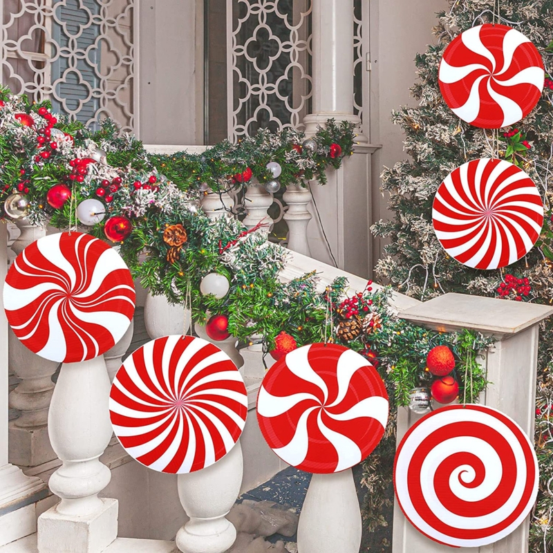 Outdoor Christmas Ornaments Oversized Candy Shapes Peppermint Motif