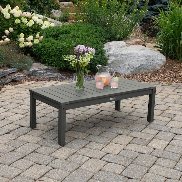 Outdoor Coffee Table: Adirondack Style, Rectangular Slatted Teak Look Top