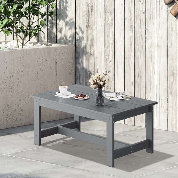 Outdoor Coffee Table Light Gray HDPE Slatted Block Legs Widened Design