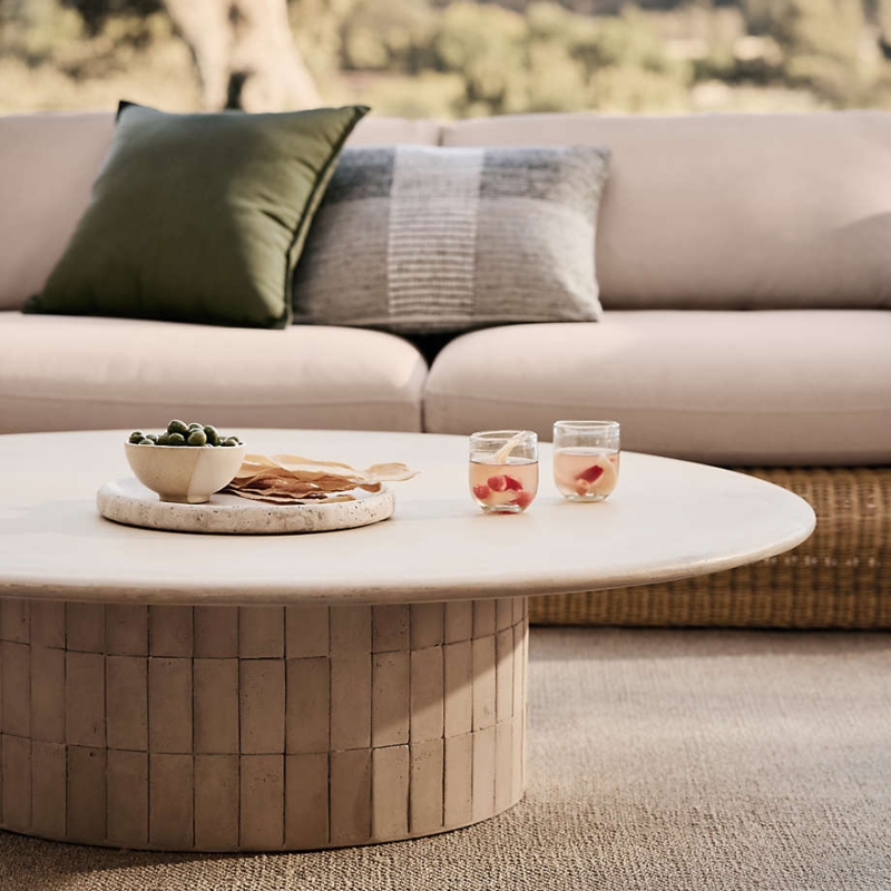 Outdoor Coffee Table Oversized Round Cylindrical Tiled Base