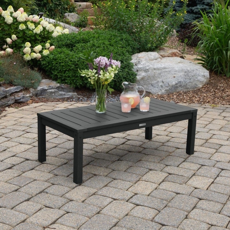 Outdoor Coffee Table Rectangular Slatted Top Adirondack Style