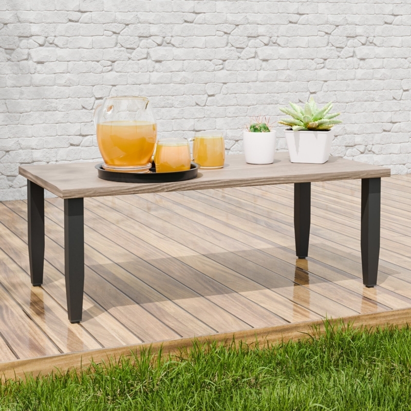 Outdoor Coffee Table: Wood Grain Top with Slatted Lower Shelf Storage