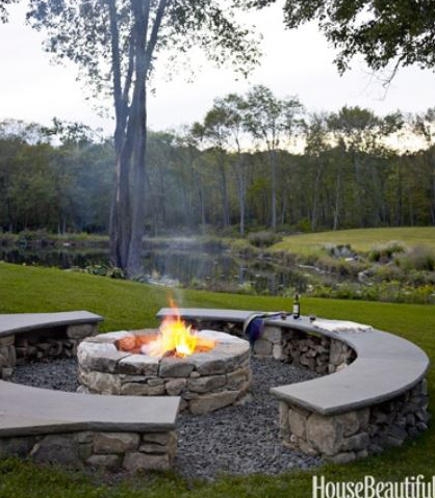 Outdoor Conversation Set Massive Stone Fireplace Timber Mantel