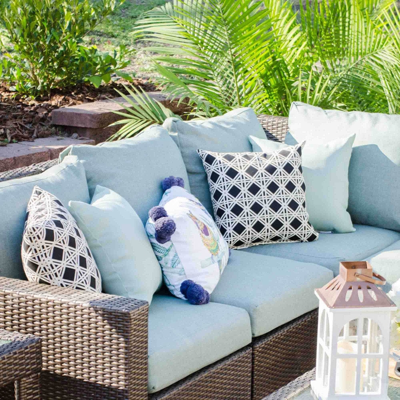Outdoor Conversation Set Modular Deep Seating with Slatted Tabletop