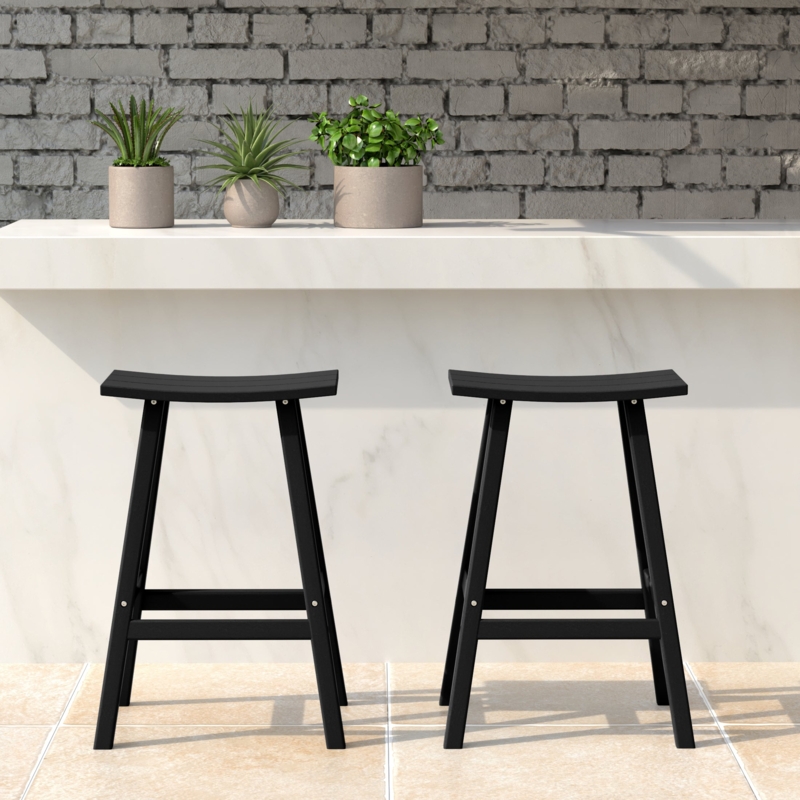 Outdoor Counter Stools in vibrant teal color, slatted back. (61)