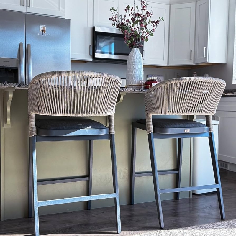 Outdoor Dining Bar Set with Woven Wicker Back Stools and Table