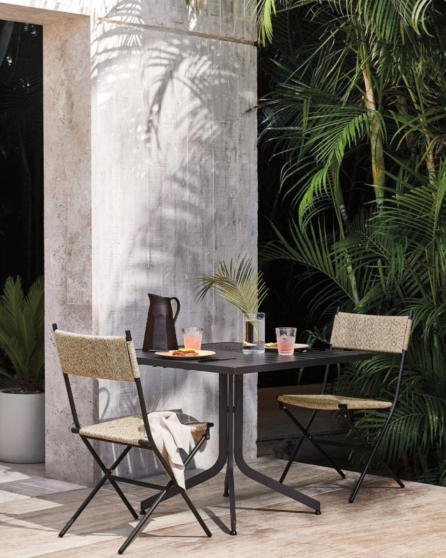 Outdoor Dining Chair Modern Coastal Black Woven Folding Design