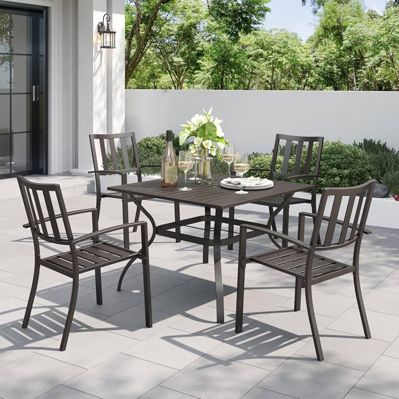 Outdoor Dining Set 5-Piece Square Slatted Metal Traditional