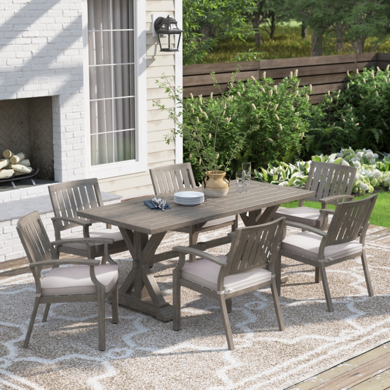Outdoor Dining Set 7-Piece Charcoal Grey Vertical Slat Backs Metal