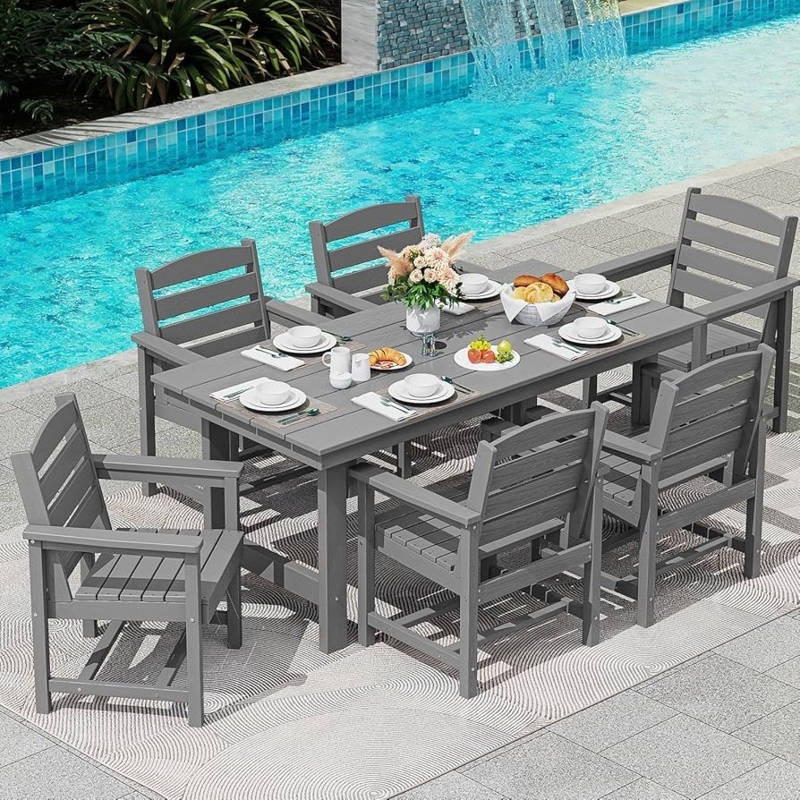 Outdoor Dining Set 7-Piece Dark Gray HDPE with Umbrella Hole